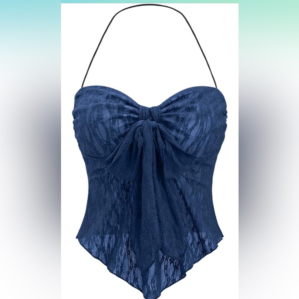 Elegant Blue Lace Bustier Top